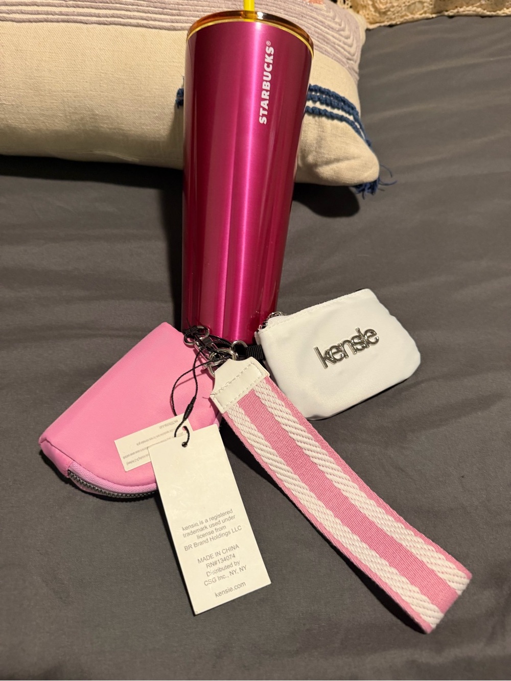 Starbucks Pink Metallic Tumbler with Pink & White kensie Accessory Set